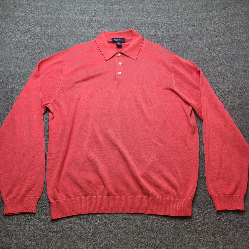 Brooks Brothers Polo Sweater Mens XL Coral Excellent Silk Cotton Knit